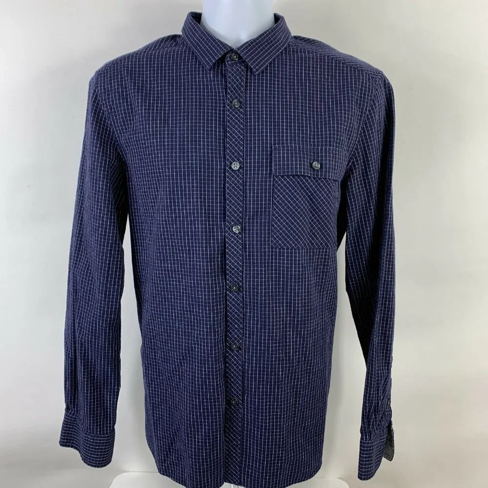 COPY - Kenneth Cole Button Down Shirt Mens Large Long Sleeve Blue Check Busines… - Picture 1 of 12